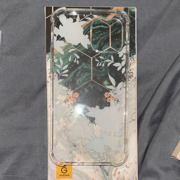 iPhone 12 Floral Clear Phone Case with clear tempered glass protector - Picture 3 of 5